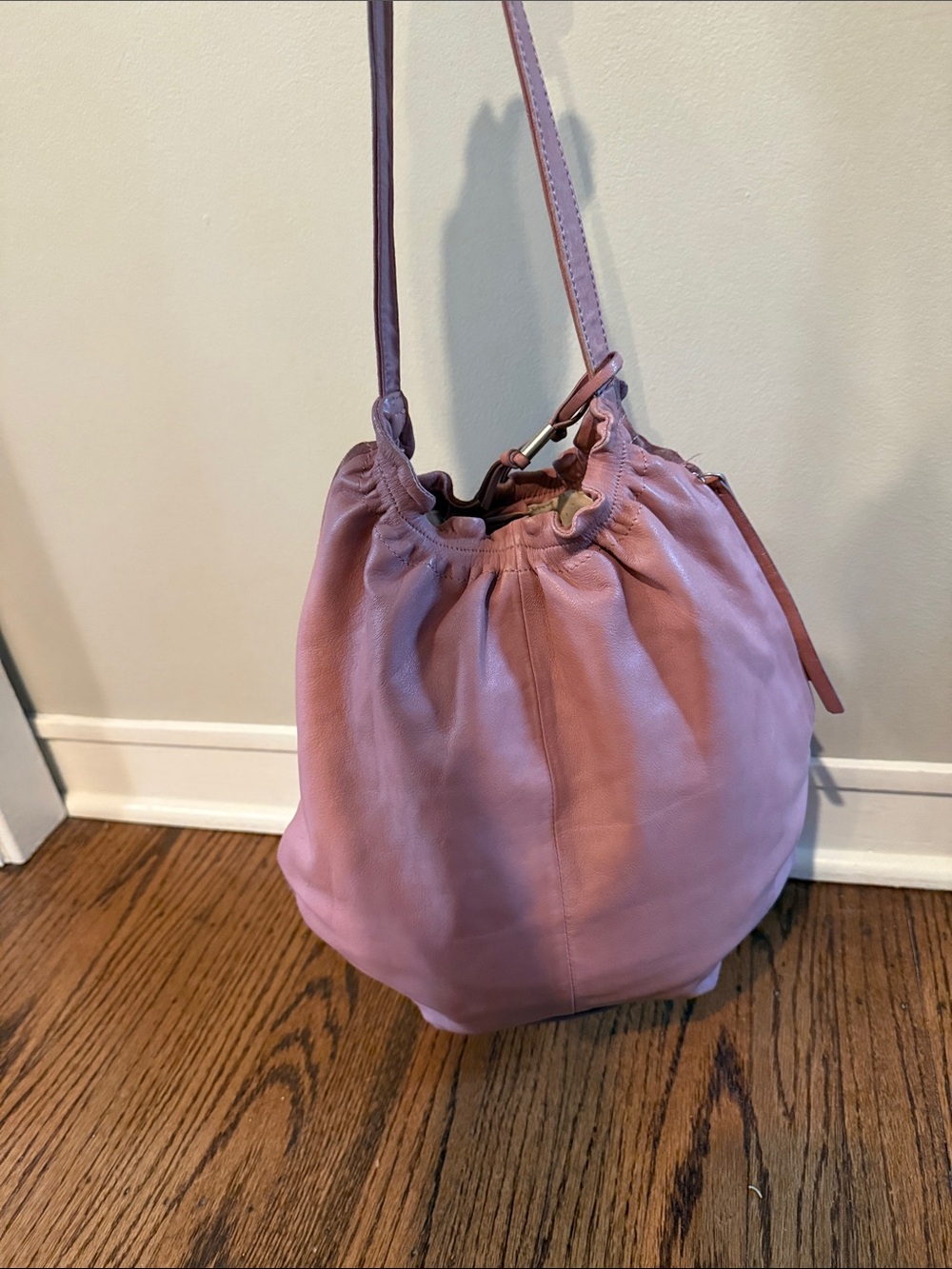 Lucky Brand Dusty Pink Leather Drawstring Shoulder Bag